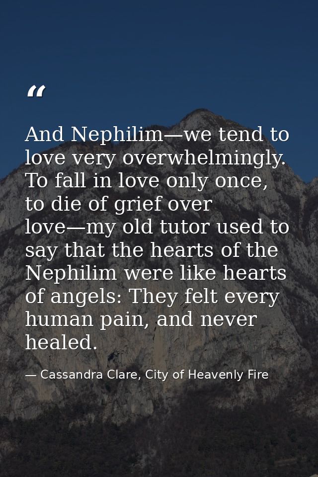 And Nephilim—we tend to love very overwhelmingly. To fall in love only once, to die of grief over love—my old tutor used — Cassandra Clare, City of Heavenly Fire