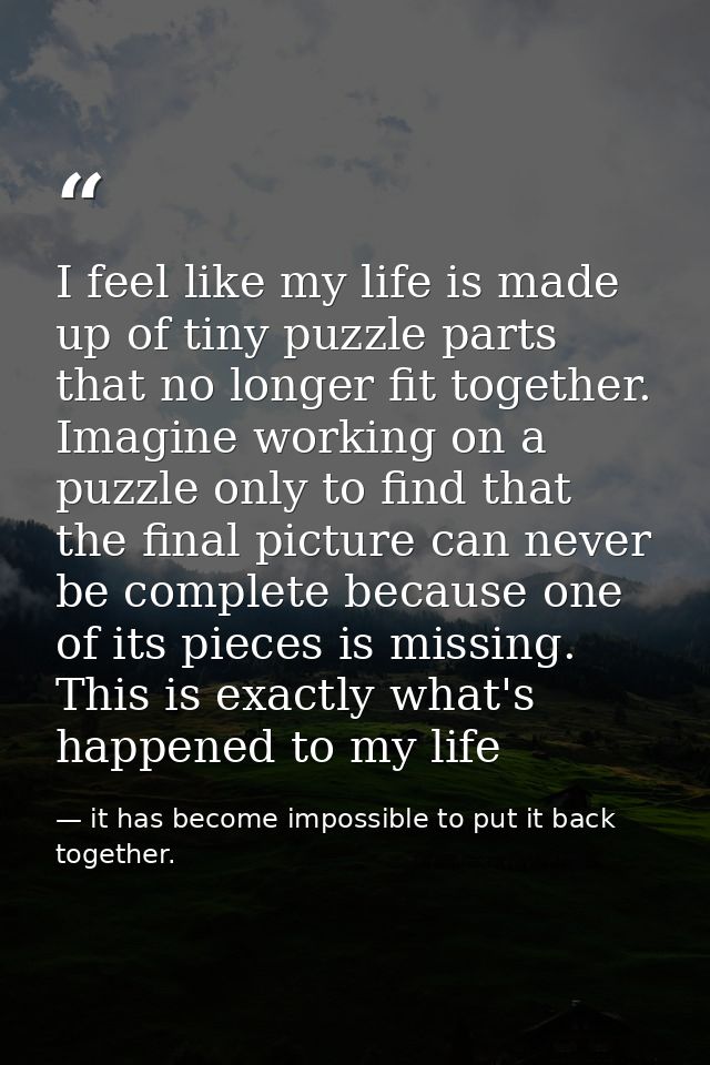I feel like my life is made up of tiny puzzle parts that no longer fit together. Imagine working on a puzzle only to fin — it has become impossible to put it back together.