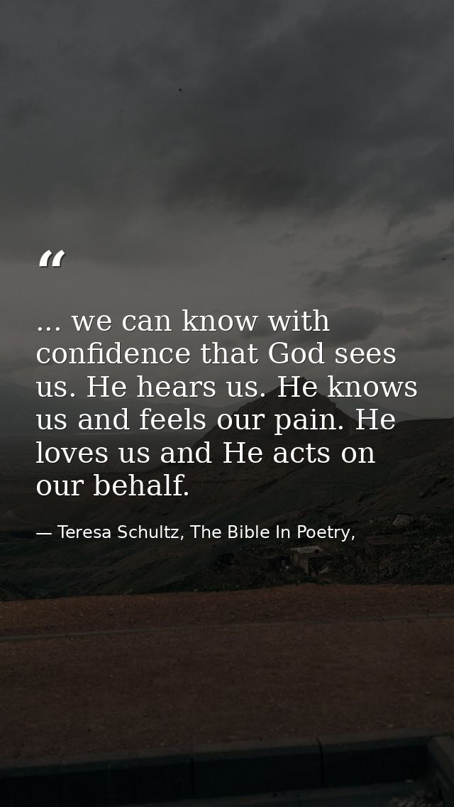 ... we can know with confidence that God sees us. He hears us. He knows us and feels our pain. He loves us and He acts o — Teresa Schultz, The Bible In Poetry,