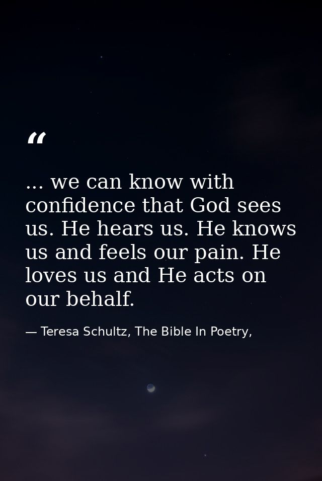 ... we can know with confidence that God sees us. He hears us. He knows us and feels our pain. He loves us and He acts o — Teresa Schultz, The Bible In Poetry,