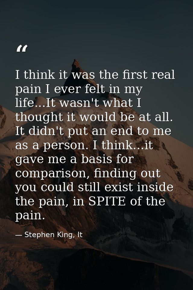 I think it was the first real pain I ever felt in my life...It wasn't what I thought it would be at all. It didn't put a — Stephen King, It