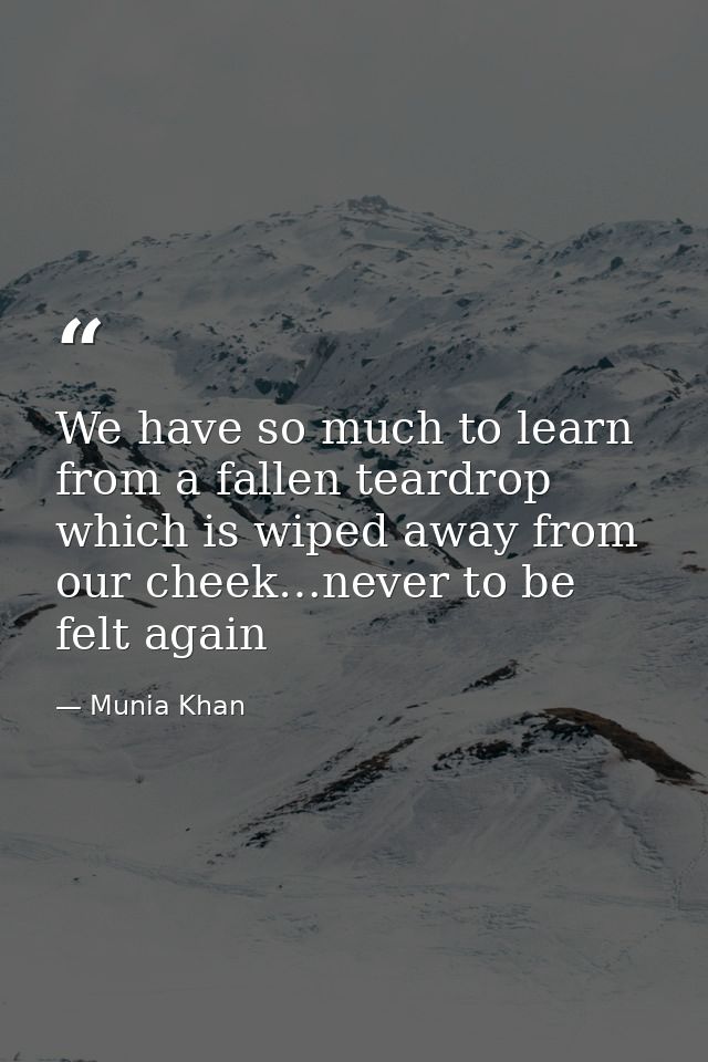 We have so much to learn from a fallen teardrop which is wiped away from our cheek…never to be felt again — Munia Khan