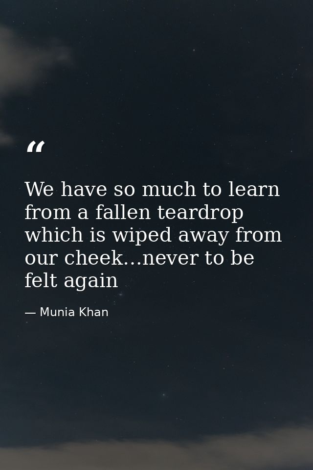 We have so much to learn from a fallen teardrop which is wiped away from our cheek…never to be felt again — Munia Khan