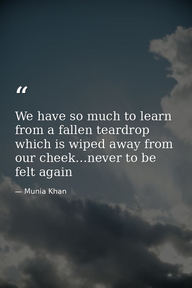 We have so much to learn from a fallen teardrop which is wiped away from our cheek…never to be felt again — Munia Khan
