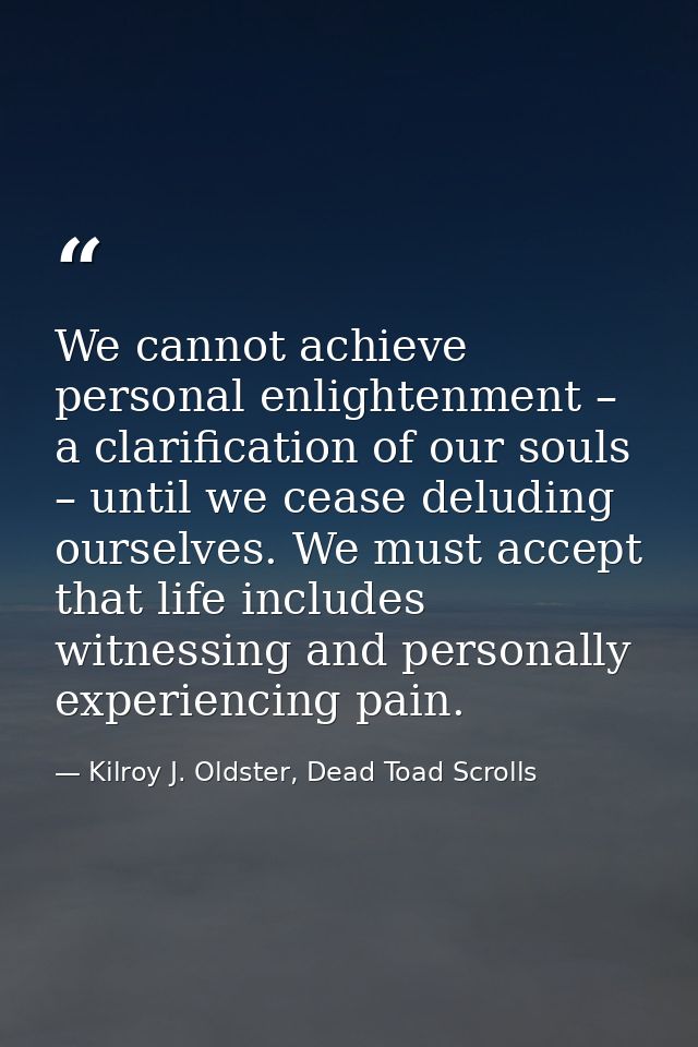 We cannot achieve personal enlightenment – a clarification of our souls – until we cease deluding ourselves. We must acc — Kilroy J. Oldster, Dead Toad Scrolls