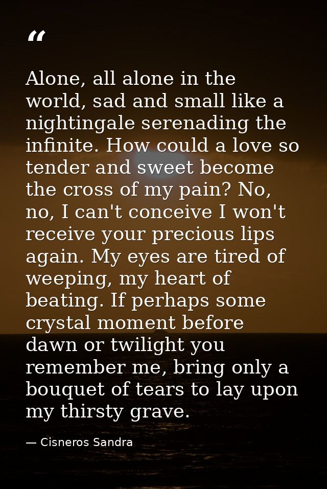 Alone, all alone in the world, sad and small like a nightingale serenading the infinite. How could a love so tender and  — Cisneros Sandra