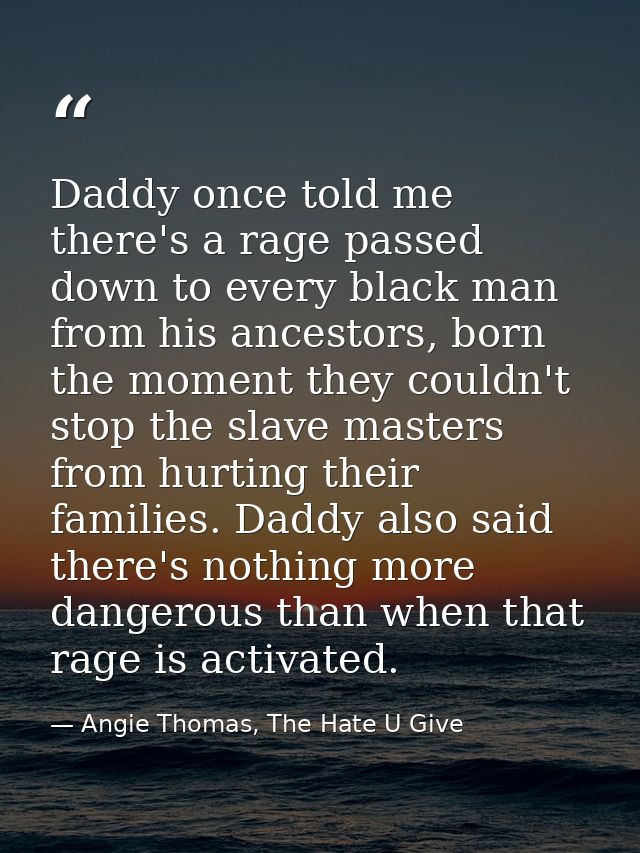 Daddy once told me there's a rage passed down to every black man from his ancestors, born the moment they couldn't stop  — Angie Thomas, The Hate U Give