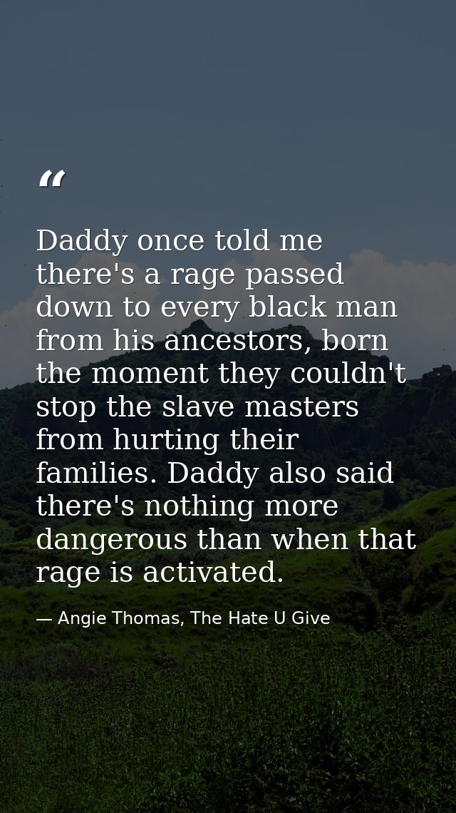 Daddy once told me there's a rage passed down to every black man from his ancestors, born the moment they couldn't stop  — Angie Thomas, The Hate U Give