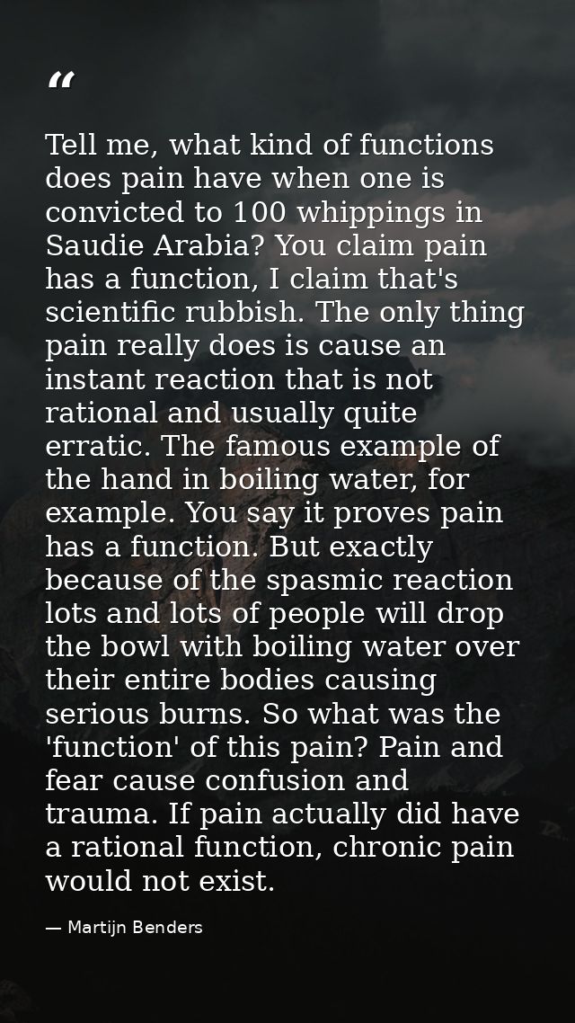 Tell me, what kind of functions does pain have when one is convicted to 100 whippings in Saudie Arabia? You claim pain h — Martijn Benders