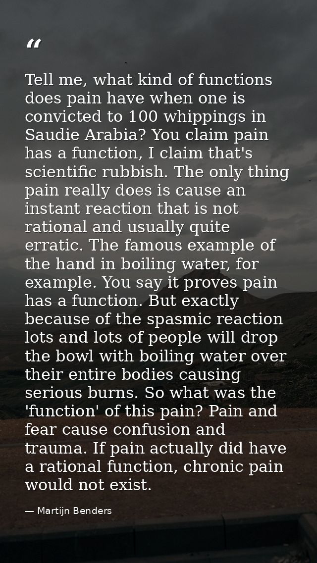 Tell me, what kind of functions does pain have when one is convicted to 100 whippings in Saudie Arabia? You claim pain h — Martijn Benders