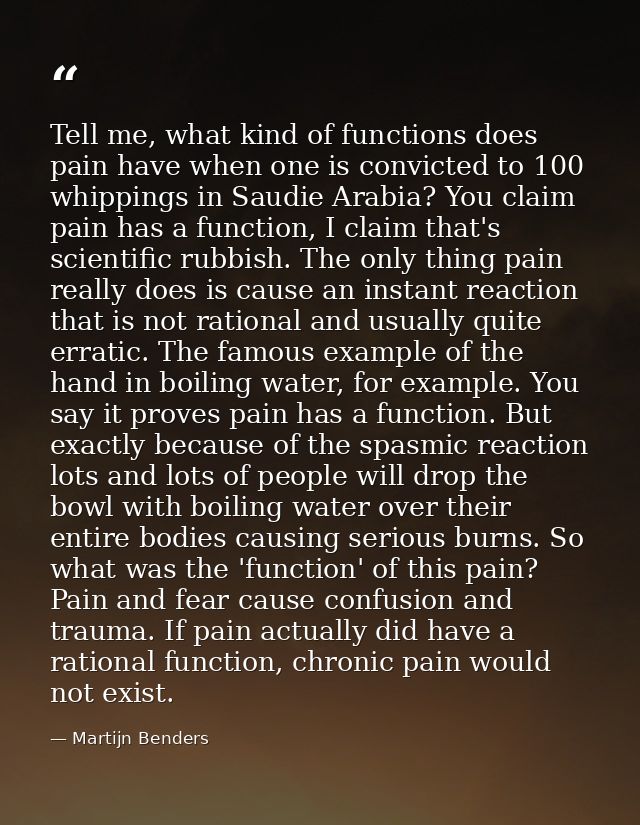 Tell me, what kind of functions does pain have when one is convicted to 100 whippings in Saudie Arabia? You claim pain h — Martijn Benders