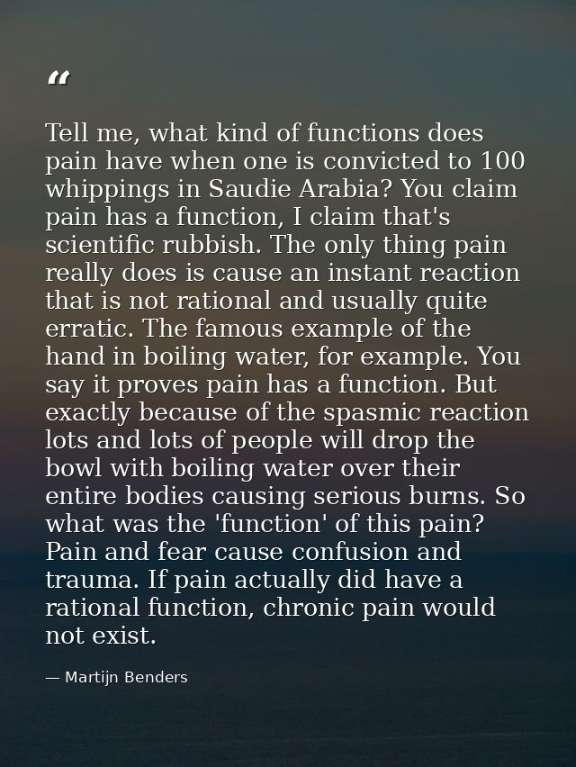 Tell me, what kind of functions does pain have when one is convicted to 100 whippings in Saudie Arabia? You claim pain h — Martijn Benders