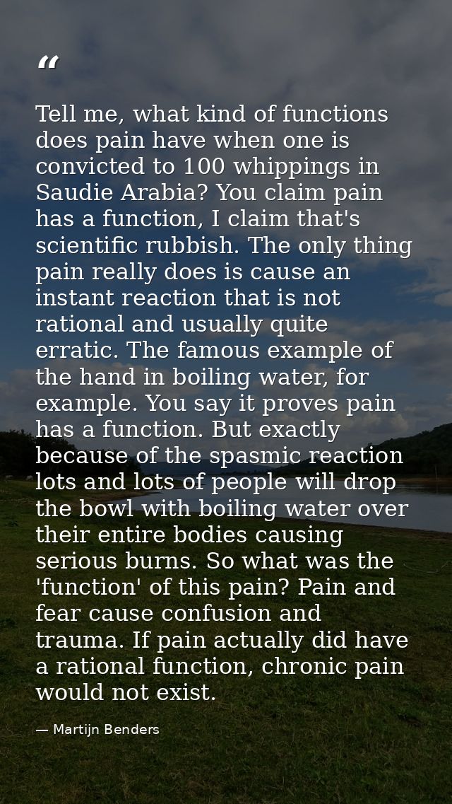 Tell me, what kind of functions does pain have when one is convicted to 100 whippings in Saudie Arabia? You claim pain h — Martijn Benders