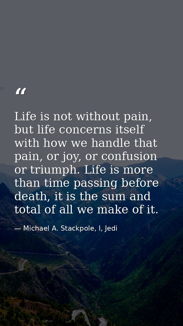 Life is not without pain, but life concerns itself with how we handle that pain, or joy, or confusion or triumph. Life i — Michael A. Stackpole, I, Jedi