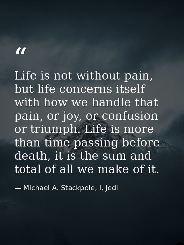 Life is not without pain, but life concerns itself with how we handle that pain, or joy, or confusion or triumph. Life i — Michael A. Stackpole, I, Jedi