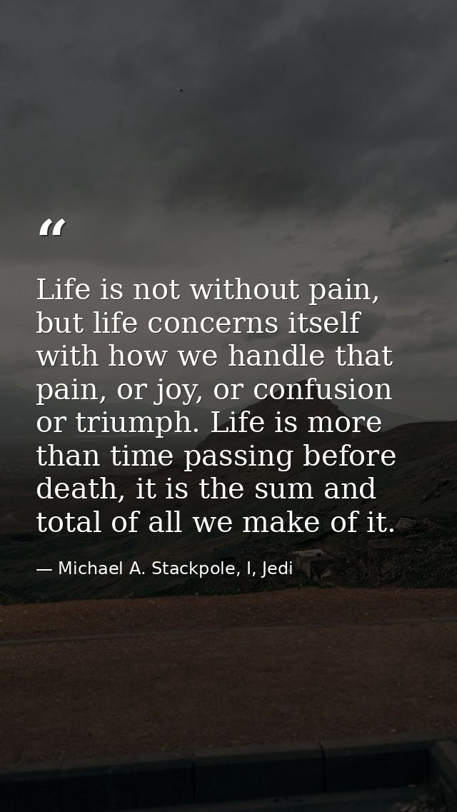 Life is not without pain, but life concerns itself with how we handle that pain, or joy, or confusion or triumph. Life i — Michael A. Stackpole, I, Jedi