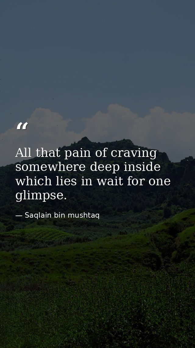 All that pain of craving somewhere deep inside which lies in wait for one glimpse. — Saqlain bin mushtaq