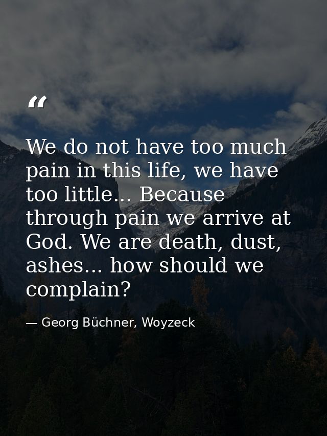 We do not have too much pain in this life, we have too little... Because through pain we arrive at God. We are death, du — Georg Büchner, Woyzeck