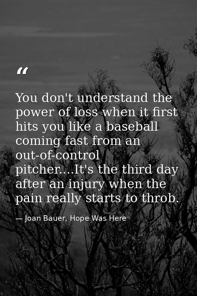 You don't understand the power of loss when it first hits you like a baseball coming fast from an out-of-control pitcher — Joan Bauer, Hope Was Here
