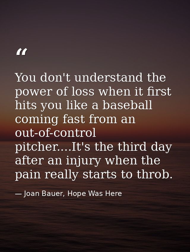 You don't understand the power of loss when it first hits you like a baseball coming fast from an out-of-control pitcher — Joan Bauer, Hope Was Here