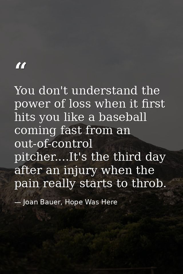 You don't understand the power of loss when it first hits you like a baseball coming fast from an out-of-control pitcher — Joan Bauer, Hope Was Here