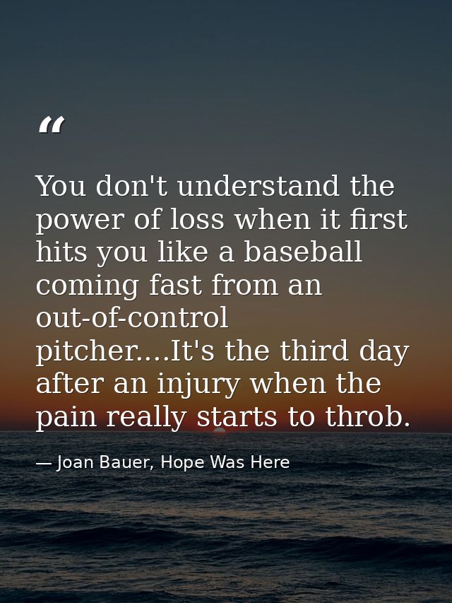 You don't understand the power of loss when it first hits you like a baseball coming fast from an out-of-control pitcher — Joan Bauer, Hope Was Here