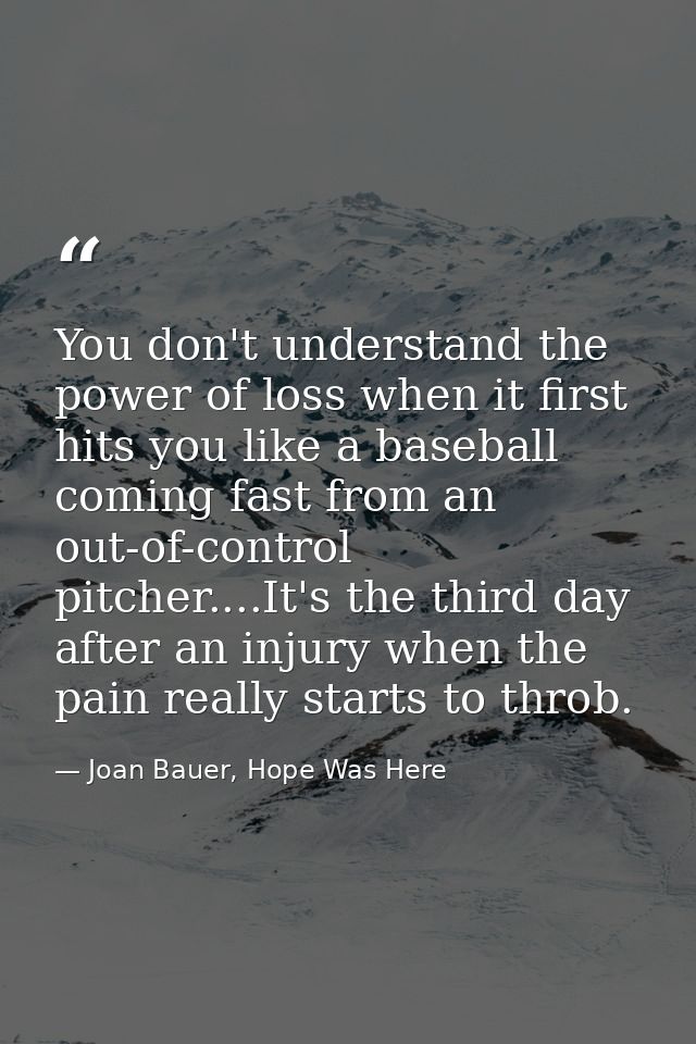 You don't understand the power of loss when it first hits you like a baseball coming fast from an out-of-control pitcher — Joan Bauer, Hope Was Here