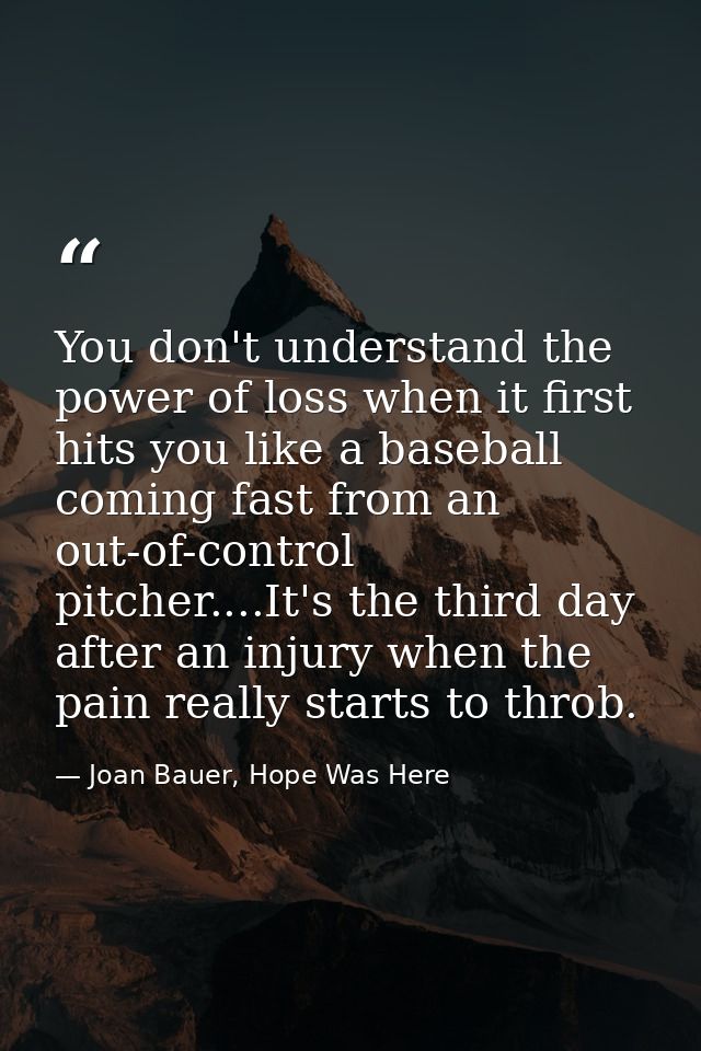 You don't understand the power of loss when it first hits you like a baseball coming fast from an out-of-control pitcher — Joan Bauer, Hope Was Here