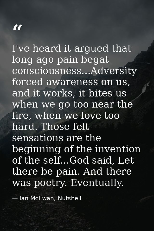 I've heard it argued that long ago pain begat consciousness...Adversity forced awareness on us, and it works, it bites u — Ian McEwan, Nutshell