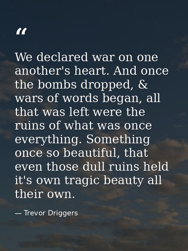 We declared war on one another's heart. And once the bombs dropped, & wars of words began, all that was left were the ru — Trevor Driggers