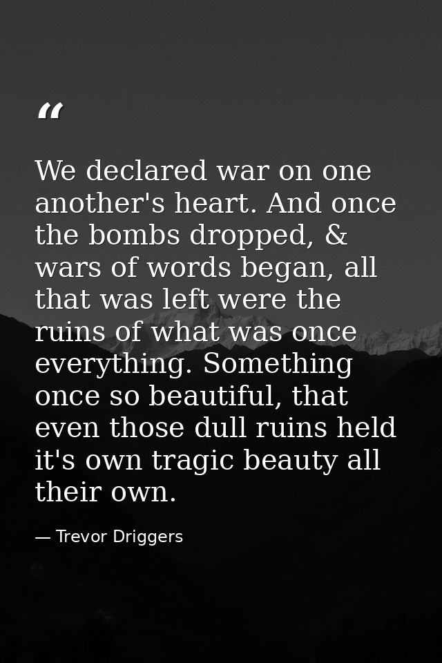 We declared war on one another's heart. And once the bombs dropped, & wars of words began, all that was left were the ru — Trevor Driggers