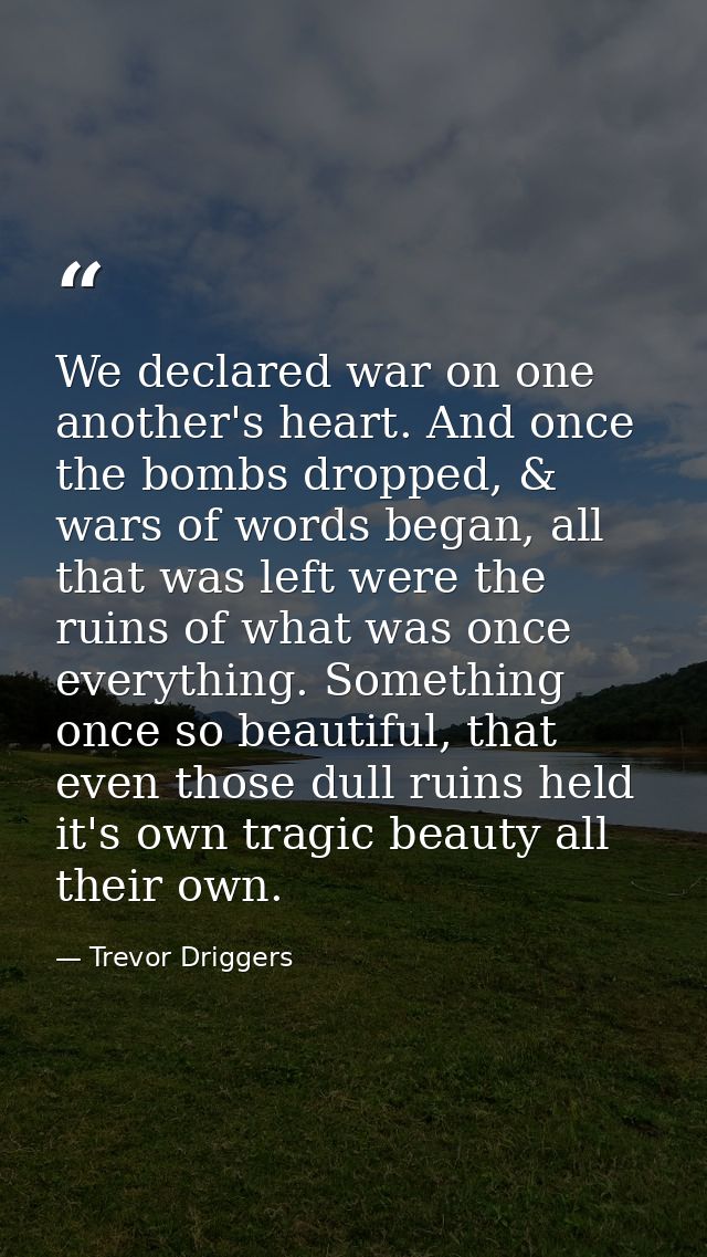 We declared war on one another's heart. And once the bombs dropped, & wars of words began, all that was left were the ru — Trevor Driggers