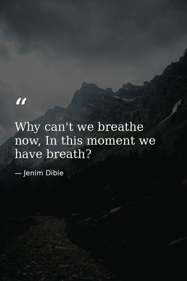 Why can't we breathe now, In this moment we have breath? — Jenim Dibie