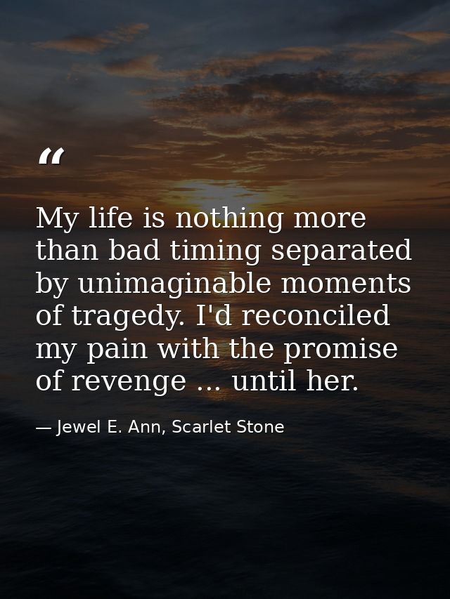 My life is nothing more than bad timing separated by unimaginable moments of tragedy. I'd reconciled my pain with the pr — Jewel E. Ann, Scarlet Stone