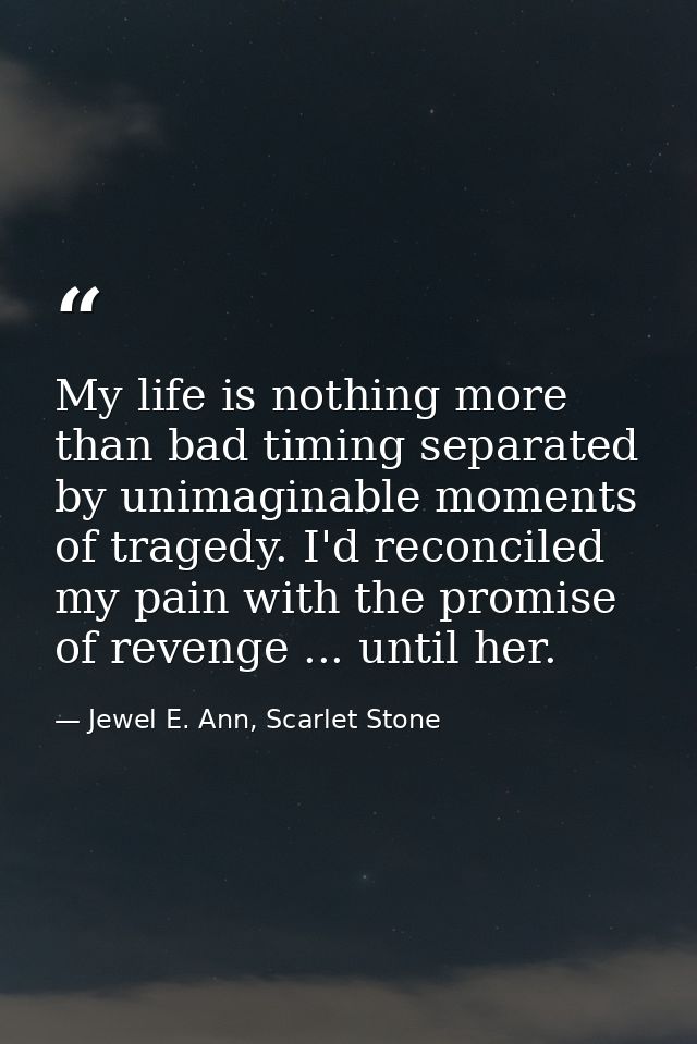 My life is nothing more than bad timing separated by unimaginable moments of tragedy. I'd reconciled my pain with the pr — Jewel E. Ann, Scarlet Stone