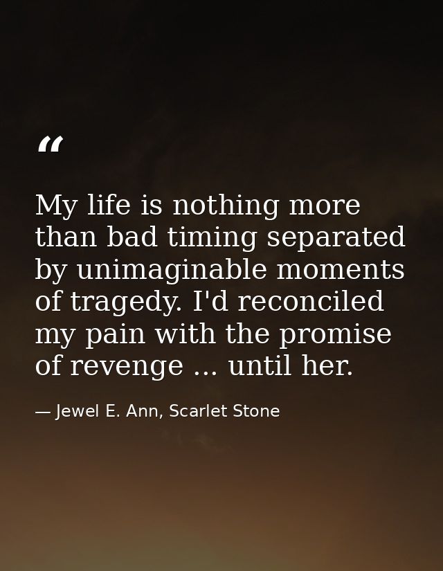My life is nothing more than bad timing separated by unimaginable moments of tragedy. I'd reconciled my pain with the pr — Jewel E. Ann, Scarlet Stone