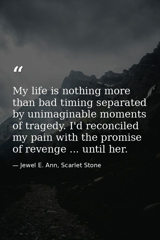 My life is nothing more than bad timing separated by unimaginable moments of tragedy. I'd reconciled my pain with the pr — Jewel E. Ann, Scarlet Stone