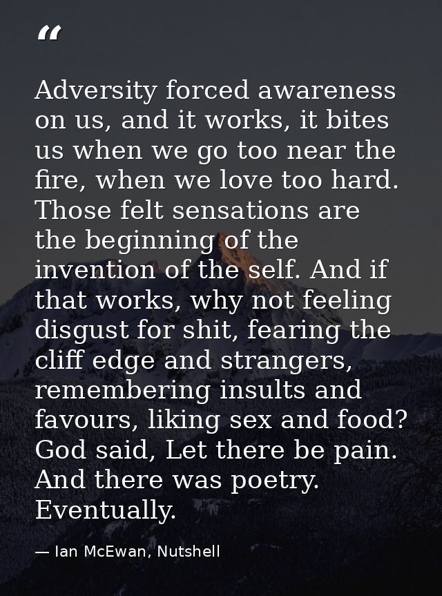 Adversity forced awareness on us, and it works, it bites us when we go too near the fire, when we love too hard. Those f — Ian McEwan, Nutshell