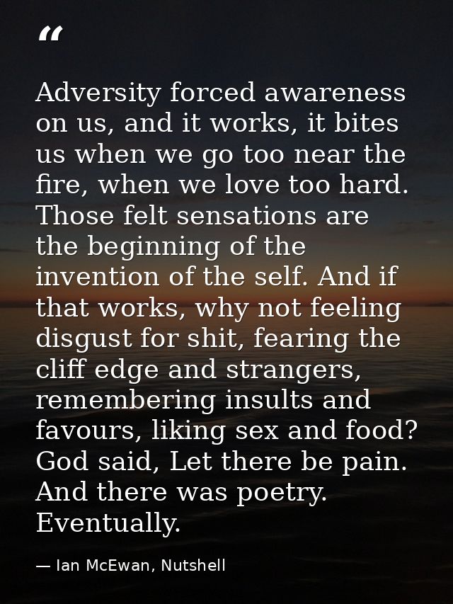Adversity forced awareness on us, and it works, it bites us when we go too near the fire, when we love too hard. Those f — Ian McEwan, Nutshell