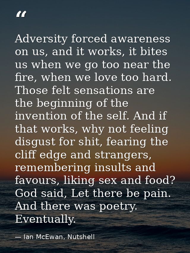 Adversity forced awareness on us, and it works, it bites us when we go too near the fire, when we love too hard. Those f — Ian McEwan, Nutshell