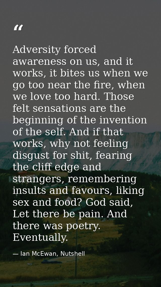 Adversity forced awareness on us, and it works, it bites us when we go too near the fire, when we love too hard. Those f — Ian McEwan, Nutshell