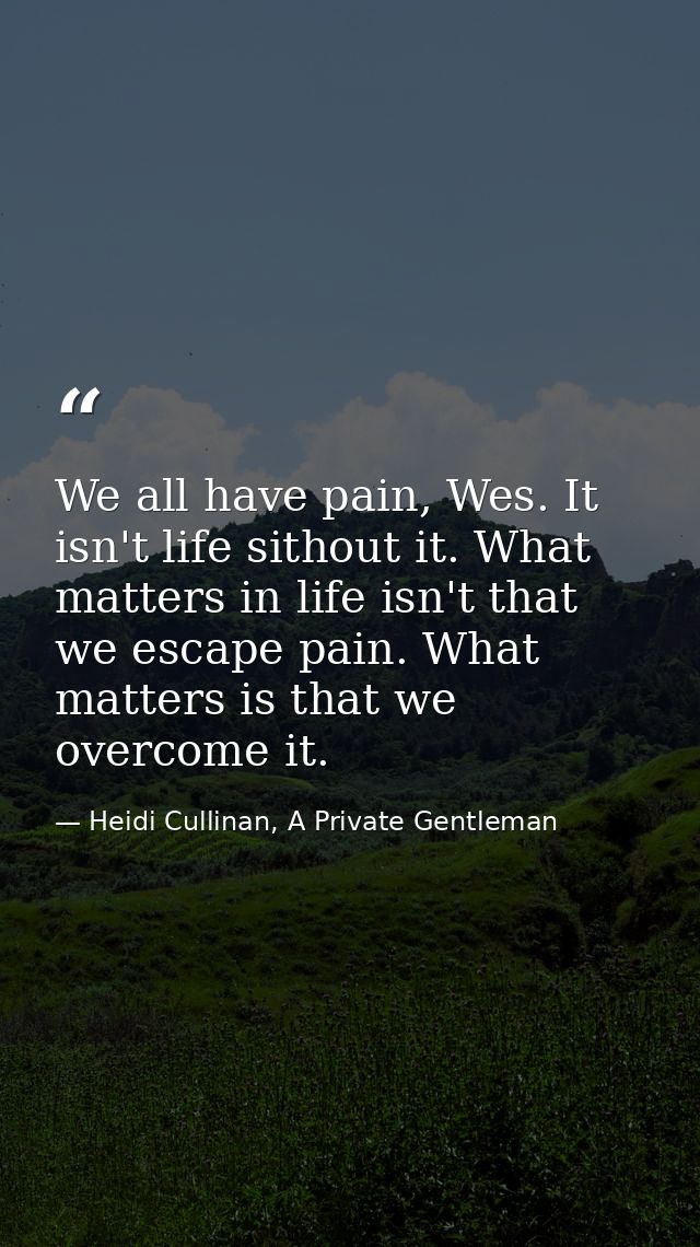 We all have pain, Wes. It isn't life sithout it. What matters in life isn't that we escape pain. What matters is that we — Heidi Cullinan, A Private Gentleman