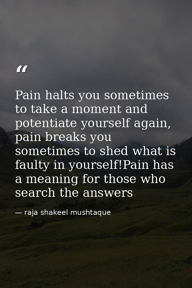 Pain halts you sometimes to take a moment and potentiate yourself again, pain breaks you sometimes to shed what is fault — raja shakeel mushtaque