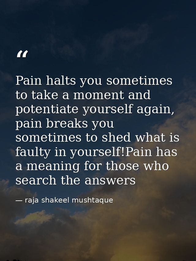 Pain halts you sometimes to take a moment and potentiate yourself again, pain breaks you sometimes to shed what is fault — raja shakeel mushtaque
