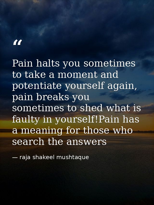 Pain halts you sometimes to take a moment and potentiate yourself again, pain breaks you sometimes to shed what is fault — raja shakeel mushtaque