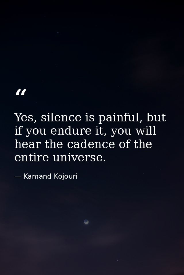 Yes, silence is painful, but if you endure it, you will hear the cadence of the entire universe. — Kamand Kojouri
