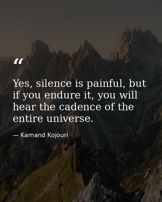 Yes, silence is painful, but if you endure it, you will hear the cadence of the entire universe. — Kamand Kojouri