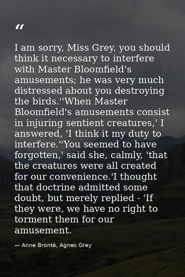 I am sorry, Miss Grey, you should think it necessary to interfere with Master Bloomfield's amusements; he was very much  — Anne Brontë, Agnes Grey