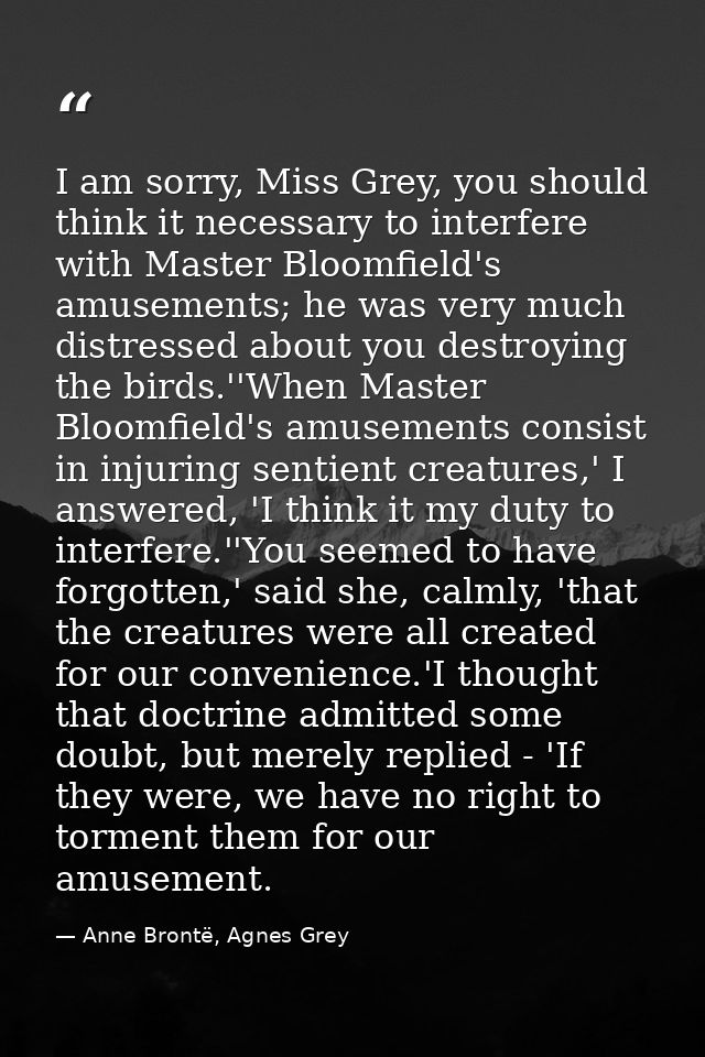 I am sorry, Miss Grey, you should think it necessary to interfere with Master Bloomfield's amusements; he was very much  — Anne Brontë, Agnes Grey