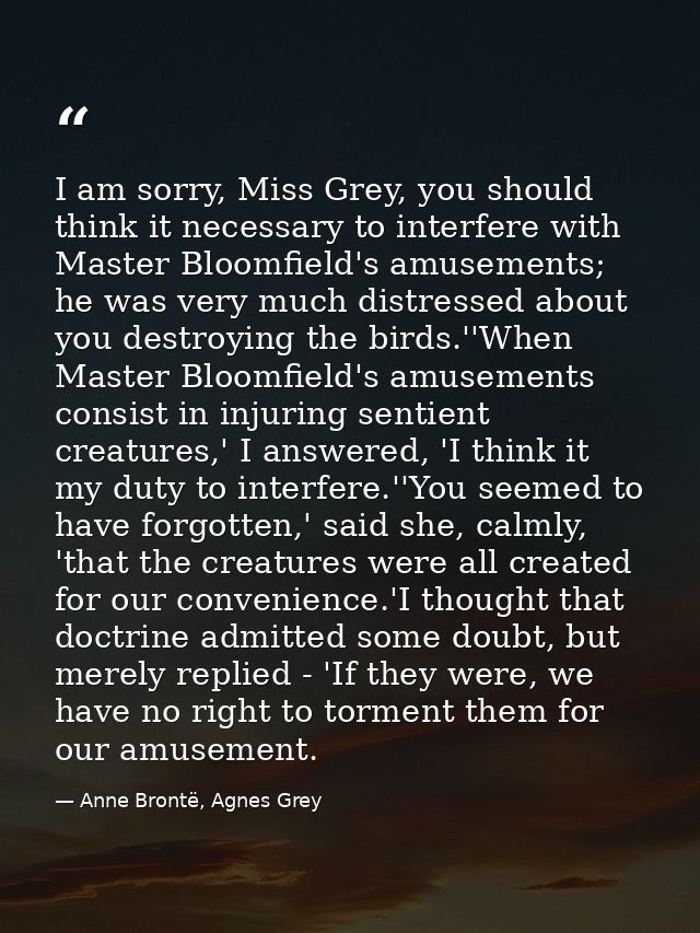 I am sorry, Miss Grey, you should think it necessary to interfere with Master Bloomfield's amusements; he was very much  — Anne Brontë, Agnes Grey